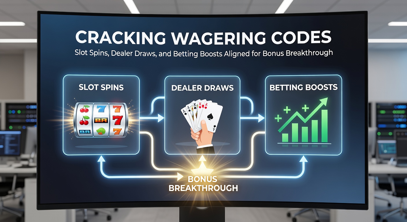 Strategic dashboard showing wagering progress bars filling from slot wins, live dealer hands, and sports bet slips converging toward a bonus clearance milestone