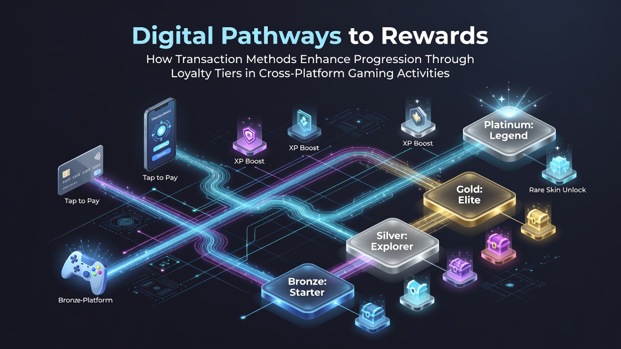 Digital transaction interfaces connecting various gaming platforms with loyalty tier progression indicators