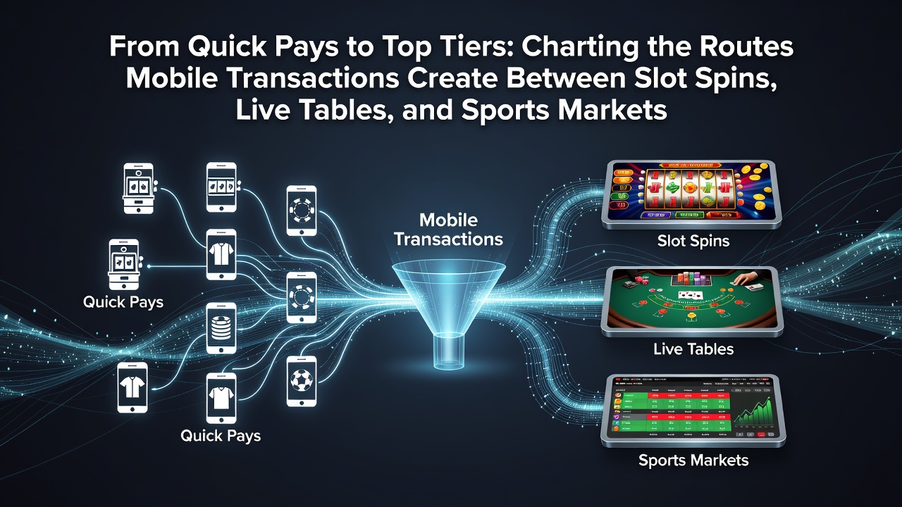 Mobile payment interface showing seamless transfers between slot games, live dealer tables, and sports betting markets