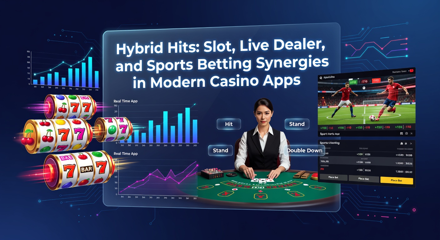 Mobile casino app screen showing slots, live dealer blackjack, and sports betting odds side by side on a smartphone