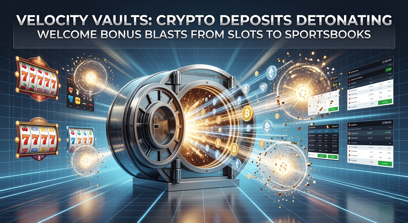 Digital vault interface showing crypto deposits triggering colorful bonus explosions across slot reels and sportsbook odds boards